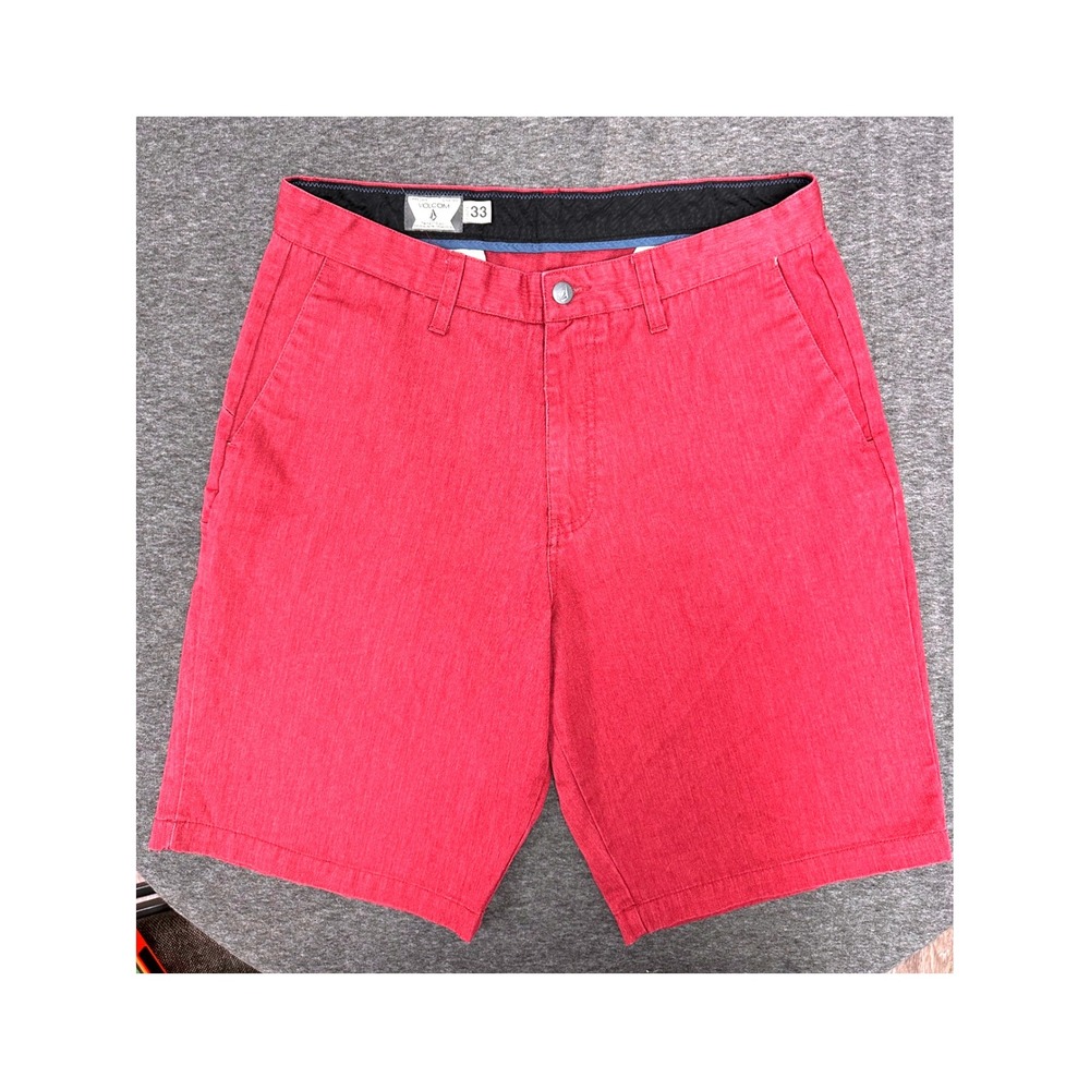 Volcom Surf Stripe Vibrant Chino Cotton Shorts Casual Everyday Red Size 33 - Picture 2 of 12